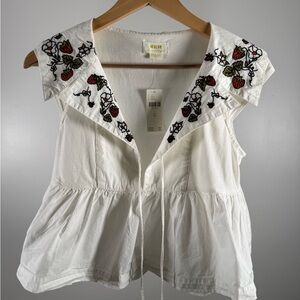 Anthropologie White Floral Embroidered Blouse